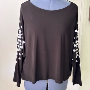 Joseph Ribkoff black stretch jersey sequined lagenlook blouse.